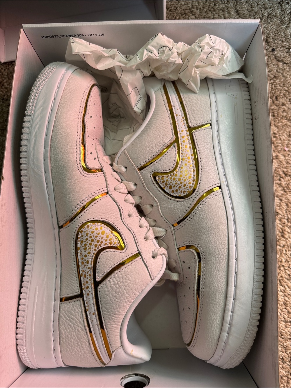 Nike White Sneakers with Gold Accent  Low-Top Casual Shoes